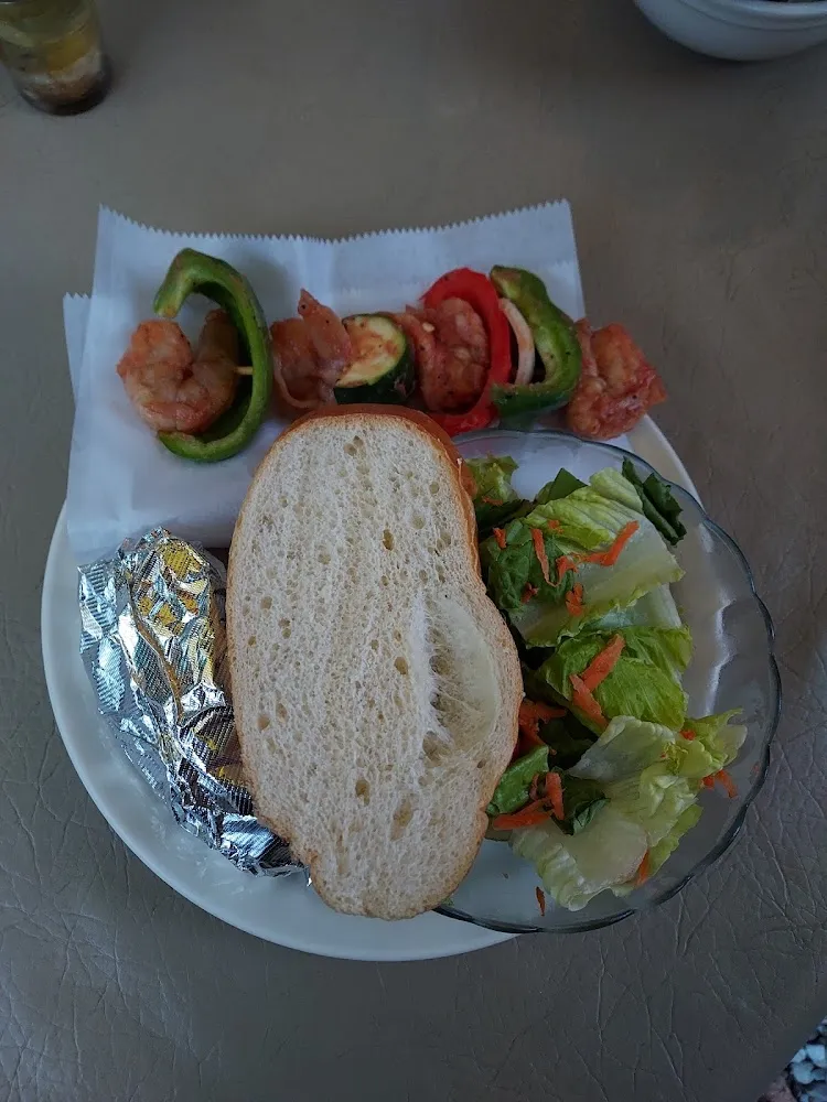 Salad Baked Potato Shrimp Kebab